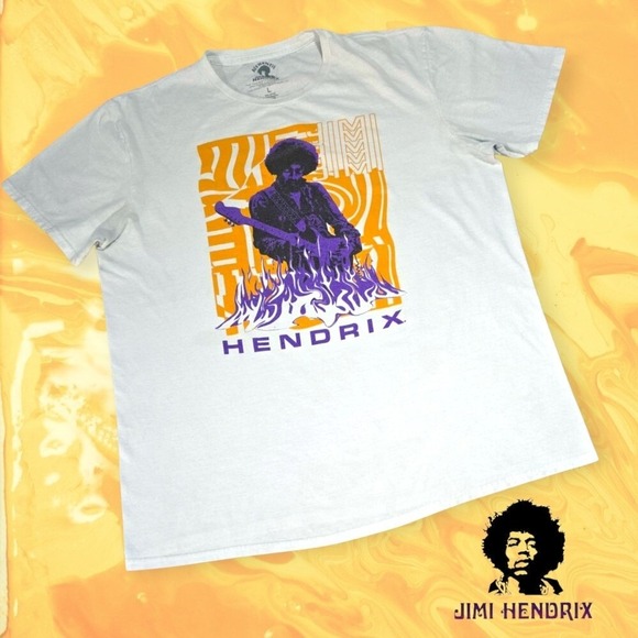 Urban Outfitters Other - Unisex Jimi Hendrix Purple Flames Graphic Band T-Shirt White L FLAWED *